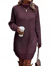 abordables Robes pull-Femmes Mini Robe Robe Pull Mode Moderne Quotidien Fête Sortir Coupe régulière Uni manche longue Col roulé Noir Blanche Vert Véronèse Fuchsia Automne Hiver
