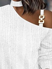 Női Midi ruha hétköznapi ruha Elegáns Divat Modern Szabadtéri Iroda Napi Vékony Sima Hosszú ujj Félvállas Fehér Tél Ősz olcso Egyszerű ruha-Női Midi ruha hétköznapi ruha Elegáns Divat Modern Szabadtéri Iroda Napi Vékony Sima Hosszú ujj Félvállas Fehér Tél Ősz