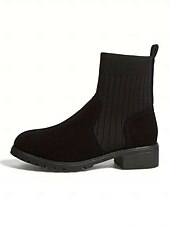 abordables Botines-Botines de ante sintético marrón claro para mujer con caña de punto acanalado: acogedores botines estilo Chelsea para otoño e invierno, ideales para looks informales.