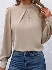 Χαμηλού Κόστους Επίσημες Μπλούζες-Γυναικεία Πουκάμισο Κομψή Φιλάρεσκος Σατέν Μπλούζα Συμπαγές Χρώμα Στυλάτο Καθημερινό Μακρυμάνικο Ζιβάγκο Κανονικά μπλουζάκια Καθημερινά Εξόδου Μαύρο Κίτρινο Πράσινο Ανοικτό Ρουμπίνι Βυσσινί