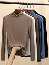 preiswerte Einfarbiges T-Shirt-Damen Bluse Einfarbig Stilvoll Lässig Langarm Hoher Ausschnitt Normale Oberteile Täglich Blau Schwarz Weiß Braun Khaki Herbst Winter