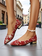 baratos Sapatilhas de mulher-sapatilhas femininas de salto baixo com estampa floral colorida e detalhes metálicos - calçados confortáveis de estilo vintage artístico para streetwear de outono e passeios pela cidade