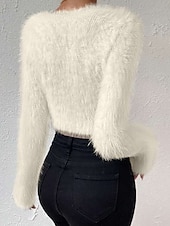 abordables Couleurs unies-Femmes Pull Mode Occasionnel Couleur Unie Côtelé Col en V Tricoté manche longue Hauts Réguliers Tricoter Extérieur Quotidien Week-end Noir Blanche Automne Hiver