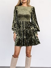 ieftine Rochii Party-Pentru femei Rochie Mini Rochie de catifea Rochie de Cocktail Rochii Peplum Elegant Modă Modern Petrecere Serată Dată Fit regulat Simplu Manșon Lung Stil Nautic Negru Roșu Vin Verde Militar Maro