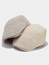 abordables Chapeaux pour hommes-Casquette plate en lin et coton respirant pour homme, chapeau gavroche vintage classique pour tenue décontractée, conduite et activités de plein air