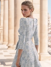  A-Linie Kleid Knöchellänge Cocktailkleider Partykleider Elegant Vintage Halbarm V Ausschnitt Hochzeitsgast Kirche Abnehmbar Jacquard mit Schleife(n) Blume