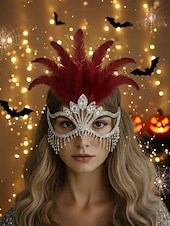 preiswerte Mode-Accessoires-Gatsby-Maskenballmaske für Damen mit Federn und Strasssteinen – elegantes Kostümzubehör für Halloween-Partys, Cocktail-Events und Bälle im Stil der 1920er Jahre
