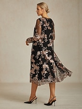 Недорогие Куртки-Женские топы из ткани с пайетками цветочные элегантные стильные с длинным рукавом круглым вырезом длинные топы вечернее полуформальное пляжная свадьба черное весна осень зима