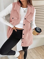 abordables Vestes Sherpa-Femmes Veste en Polaire Veste Décontractée Chaud Confortable Avec Poches Boutons Mode Extérieur Uni Sortir Week-end Simple Boutonnage Régulier Revers Coupe régulière manche longue Vêtements