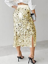 economico Gonne da Festa-Per donna Gonna Aderente Elegante Moda Midi Vita Alta Gonne Semplice Paillettes Elasticizzato Feste Streetwear Argento Nero Oro Primavera Poliestere