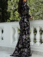 cheap Mermaid Evening Dresses-Mermaid Trumpet Floor Length Beaded Eembroidered Formal Dresses Mother of the Bride Dress Prom Dresses Evening Gown Ball Gown Formal Dress Elegant Long Sleeve High Neck Wedding Formal Pink Dress