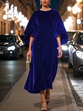 Robe midi en velours pour femmes ajustée et évasée élégante robe de cocktail fête en extérieure invitée de mariage ajustement régulier couleur unie à manches longues col ras du cou noir rouge bleu abordables Robe Simple-Robe midi en velours pour femmes ajustée et évasée élégante robe de cocktail fête en extérieure invitée de mariage ajustement régulier couleur unie à manches longues col ras du cou noir rouge bleu