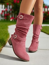 ieftine Cizme Slouch-Ghete largi pentru femei cu barete cu cataramă până la jumătatea gambei – ghete de iarnă în stil vintage din piele întoarsă pentru ținute casual și modă de toamnă