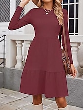 preiswerte Pulloverkleider-Damen Minikleid Pulloverkleid Freizeitkleid Modern Outdoor Täglich Ausgehen Normale Passform Einfach Langarm Rundhalsausschnitt Wein Braun Grün Grau Frühling Herbst
