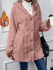 baratos Jaquetas Forradas de Fleece-Mulheres Jaqueta sherpa Confortável Respirável Bolsos Botões Casual Tecido Férias Rua Casual Roupa Diária Não Trespassado Padrão Capuz Normal Manga Longa agasalhos Azul Claro Preto Rosa Primavera