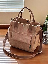 abordables Cabas et fourre-tout-Sac fourre-tout en velours côtelé pour femme avec bandoulière – Sac à main vintage décontracté pour le travail, les voyages, le shopping et le quotidien