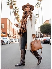 abordables Bottes à la mode-Bottes hautes en similicuir marron pour femme - Bottes plates brillantes de style mod pour le streetwear d&#039;automne et le quotidien