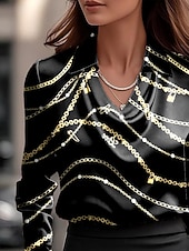 preiswerte Elegante Oberteile-Damen Hemd Grafik Geometrisch Gestreift Elegant Stilvoll Basic Langarm Wasserfallausschnitt V Ausschnitt Normale Oberteile Arbeit Party-Abendmode Täglich Gerafft Drapiert Schwarz Weiß Herbst Winter