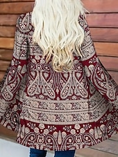 abordables Manteaux 3D-Femmes Manteau d&#039;Hiver Trench Léger Confortable Imprimé Front ouvert ancien Mode Occasionnel Boho Vintage Géométrique Vacances Occasionnel Long Sans Col Coupe régulière manche longue Vêtements