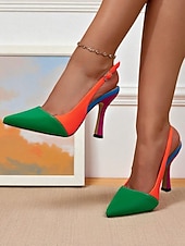 Χαμηλού Κόστους Σλινγκμπακ Πάμπς-Γυναικείες γόβες στιλέτο με slingback σε χρωματικό μπλοκ - ζωηρές γόβες με μυτερή μύτη για βραδιές πάρτι, fashion events και τολμηρές streetwear εμφανίσεις