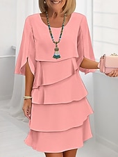 abordables Robes en chiffon-Femmes Mini Robe Robe en Chiffon Robe à Volants Mode Moderne Extérieur Fête Sortir Coupe régulière Uni Demi Manches Col ras du cou Noir Blanche Rose Claire Bleu Printemps Automne