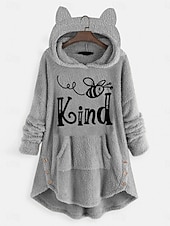 preiswerte Fleece-futterierte Sweatshirts-Damen Kapuzenpullover Tiermotiv Lässig Langarm Mit Kapuze Lange Oberteile Straße Alltagskleidung Lässig Rosa Wein Dunkelpink Rote Dunkelgray Herbst Winter