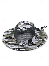 preiswerte Herrenhüte-Herren-Sonnenhut aus Camouflage-Netzgewebe mit breiter Krempe und Kinnriemen – atmungsaktiver Outdoor-Wander- und Angelhut für Sommerreisen und Camping