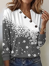 ieftine Topuri de Crăciun-Crăciun Pentru femei Tricou Geometric Fulg zăpadă Casual Manșon scurt Manșon Lung În V Topuri obișnuite Zilnic Nasturi Imprimeu Roșu-aprins Albastru piscină Mov Trifoi Gri Vară Iarnă