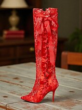 preiswerte Barock &amp; Aussage-Damen-Overknee-Stiefel aus Rokoko-Spitze – elegante Vintage-Stiefel im Stil der 1920er Jahre mit hohem Absatz, Schleife und Stiletto-Stil für Maskenbälle, Opern und Gatsby-Partys