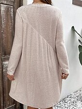 billiga Tröja klänningar-Dam Mini klänning Vardagsklänning Elegant Mode Modern Utomhus Dagligen Utekväll Normal Slät Långärmad Rund hals Aprikos Vår Höst