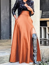 ieftine Fuste casual-Pentru femei Elegant Modă Casual Maxi Talie Înaltă Fuste Simplu Varfuri despicate Inelastic Zilnic Petrecere Roșu Vin Negru Roz Îmbujorat Maro Primăvară