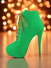 baratos Festa da Vida Noturna-Botas femininas plataforma de couro sintético bege com cadarço - sapatos de festa com salto alto e salto agulha para vida noturna e balada