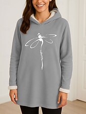 billige Dyr Topp-Dame Pullover hettegenser-genser Grafisk Dyr Fritid Comfrt Langermet Med hette Lange topper Gate Hverdag Avslappet Trykt mønster Rosa Blå Grå Høst Vinter