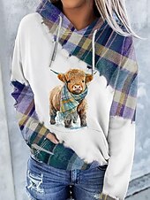 abordables Animaux Tops-Femmes Sweat à capuche Graphique Plaid Vache Occasionnel manche longue À capuche Hauts Réguliers Tenue de soirée Rue Tenue Quotidienne Violet Vert Printemps Automne Hiver