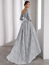 preiswerte A-Linie Abendkleider-A-Linie Asymmetrisch Knöchellänge Cocktailkleider Abendkleid Ballkleid Festliche Kleidung Elegant Vintage Kurzarm V Ausschnitt Hochzeit Formell Nylon mit Blumenmuster Tasche