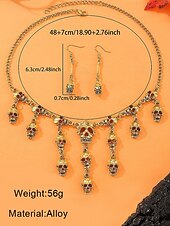 economico Accessori di Halloween-Set di collana e orecchini con teschio di Halloween da donna: gioielli gotici punk con più teschi nei colori oro e argento per feste, cosplay e costumi