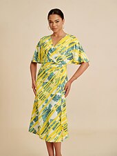 economico Abiti da donna-abito midi da donna manica a pipistrello elasticizzato stampa audace elegante versatile casual quotidiano primavera estate autunno