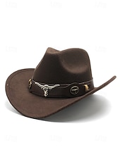 baratos Chapéus Femininos-Chapéu de cowboy masculino com faixa de cabeça de touro – chapéu fedora vintage de feltro com aba larga para rodeio, estilo ao ar livre e presente de Natal