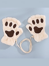 baratos Luvas femininas-Luvas de pelúcia femininas com garras de gato – luvas fofas e peludas com garras de gato, luvas sem dedos quentes e macias para inverno, para cosplay, Halloween e uso diário