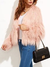preiswerte Felle &amp; Leder-Damen Kunstpelzmantel Warm Bequem Pelze &amp; Leder Mode Einfach Urlaub Straße Ausgehen Wochenende Regulär Rundhalsausschnitt Normale Passform Langarm Oberbekleidung Schwarz Weiß Rosa Herbst Winter