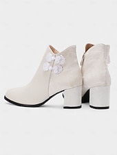 preiswerte Stiefeletten-Weiße Damen-Stiefeletten aus Kunstleder mit Jacquard und Blockabsatz – stylische kurze Winterstiefeletten für Damen, ideal für Urlaubspartys, Outdoor-Bekleidung und lässigen Streetstyle