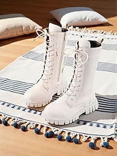 זול מגפיים לילדים-נעלי תחפושת כוכבת פופ בהשראת איידול קוריאני - מגפיים אופנתיים לבנים וחומים לבנות בסגנון קז'ואל ורחוב