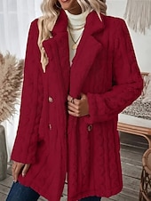 voordelige Fleece-gevoerde Jassen-Dames Fleecejack Teddy jas Houd Warm Ademend Zak Met fleece gevoerd Casual Effen Vakantie Straat Casual Alledaagse kleding Dubbele rij knopen Lang Ingesneden revers Normale pasvorm Lange mouw