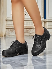 abordables Années 1950-Chaussures Oxford à plateforme brogue marron vintage des années 1950 pour femmes avec semelle crantée, élégantes et polyvalentes pour un usage décontracté, professionnel et quotidien.