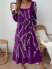 ieftine Rochie Artă și Design-Pentru femei Rochii Midi Rochie de schimb Casual Zilnic Potrivire Largă Grafic Abstract Manșon Lung Pătrat Roșu-aprins Albastru piscină Mov Trifoi Primăvară Toamnă Iarnă