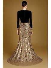 cheap Mermaid Evening Dresses-Mermaid / Trumpet Floor Length Prom Dresses Evening Gown Ball Gown Formal Dress Elegant Vintage Color Block Long Sleeve V Neck Formal Wedding Sequined Velvet with Glitter Pleats Sequin