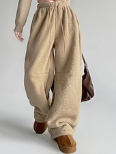 economico gamba larga e vita alta-Per donna Culotte Gamba Larga Pantaloni in Pile Streetwear Casual Lunghezza intera Vita media Semplice Tasca Elastico in vita Coulisse alla gamba Confortevole Micro-elastico Vacanza Streetwear