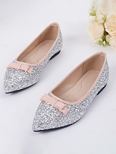 economico cocktail-ballerine da donna con punta a punta, glitter argento e fiocco - eleganti scarpe da cocktail per feste e occasioni formali