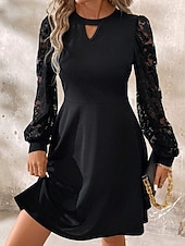preiswerte abendkleider-Damen Minikleid Freizeitkleid Cocktailkleid Elegant Mode Modern Laternenärmel Täglich Abendgesellschaft Wochenende Normale Passform Einfach Langarm Rundhalsausschnitt Schwarz Frühling Herbst