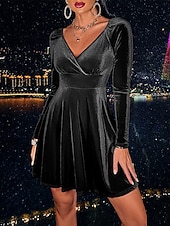preiswerte abendkleider-Damen Midikleid Samtkleid Cocktailkleid Elegant Mode Modern Outdoor Party Party-Abendmode Normale Passform Einfach Langarm Rundhalsausschnitt Schwarz Wein Dunkelgrün Dunkelblau Frühling Herbst